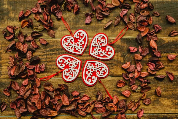 Beautiful wooden hearts — Stock Photo, Image