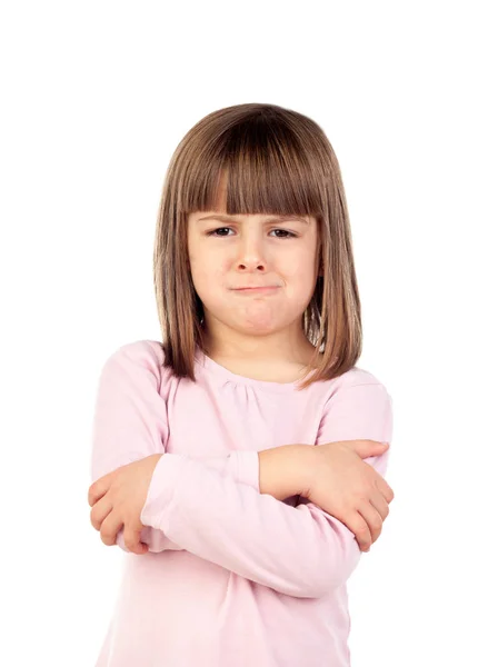 Pembe gömlek ile üzgün kız — Stok fotoğraf