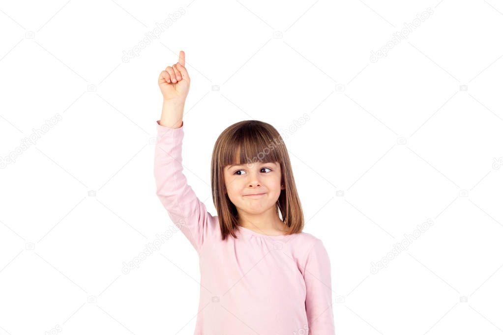 girl pointing up with finger