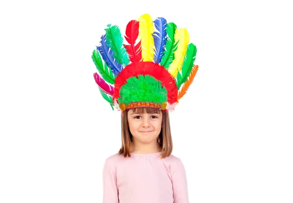 Funny girl with indian feathers — Stock Photo, Image