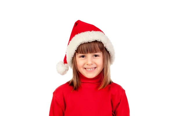 Αστείο, μικρό κορίτσι στο Χριστουγεννιάτικο καπέλο — Φωτογραφία Αρχείου