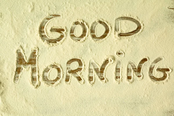 Good Morning inscription on flour — Stock Photo, Image