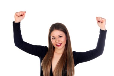 Kırmızı dudaklı güzel bir genç kadın.