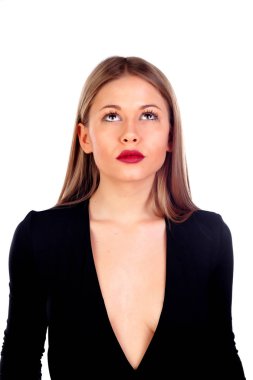 Kırmızı dudaklar ile siyah giysili kız