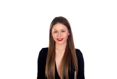 Kırmızı dudaklar ile siyah giysili kız