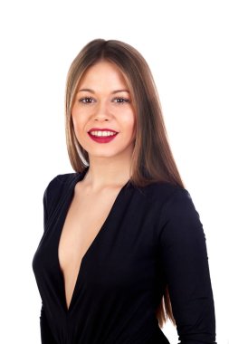 Kırmızı dudaklar ile siyah giysili kız