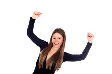 Kırmızı dudaklı güzel bir genç kadın.