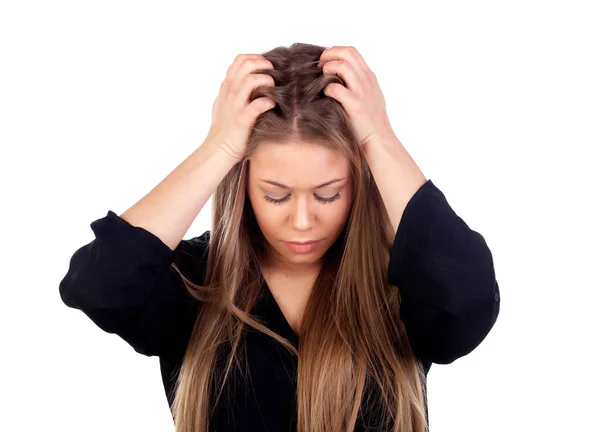 Bela jovem mulher com cabelo comprido — Fotografia de Stock