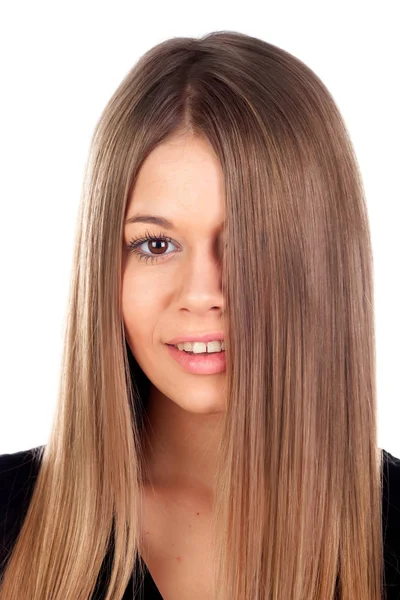 Krásná mladá žena s dlouhými vlasy — Stock fotografie