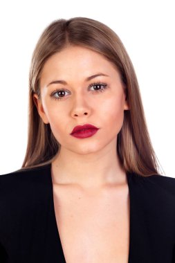 Kırmızı dudaklar ile siyah giysili kız