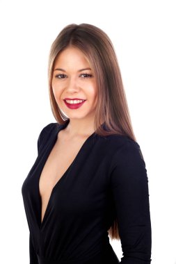 Kırmızı dudaklar ile siyah giysili kız