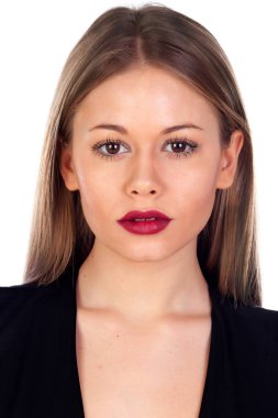 Kırmızı dudaklar ile siyah giysili kız