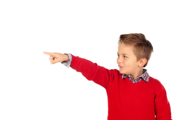 Engraçada menino em vermelho jersey — Fotografia de Stock