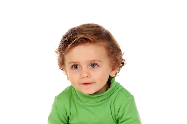 Adorable bebé niño en camisa verde — Foto de Stock