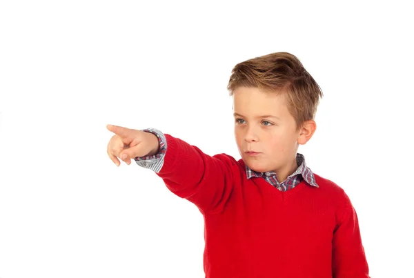 Funny little boy in red jersey — Stock Photo, Image