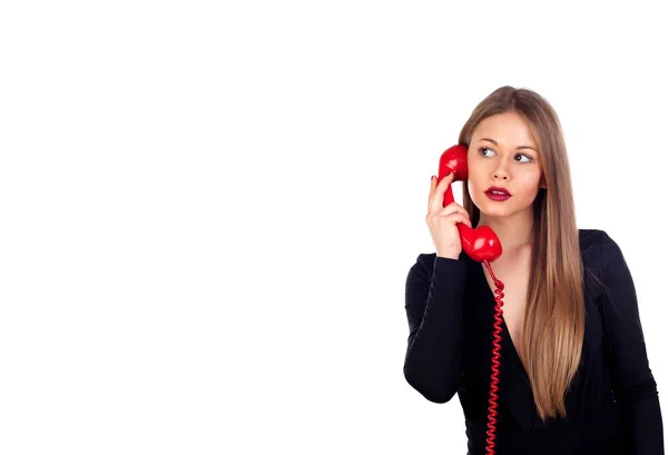 빨간 전화 세련 된 여자 — 스톡 사진