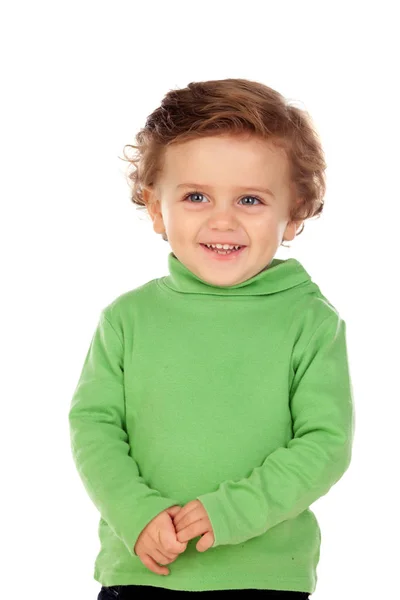 Schattig babyjongen in groene shirt — Stockfoto