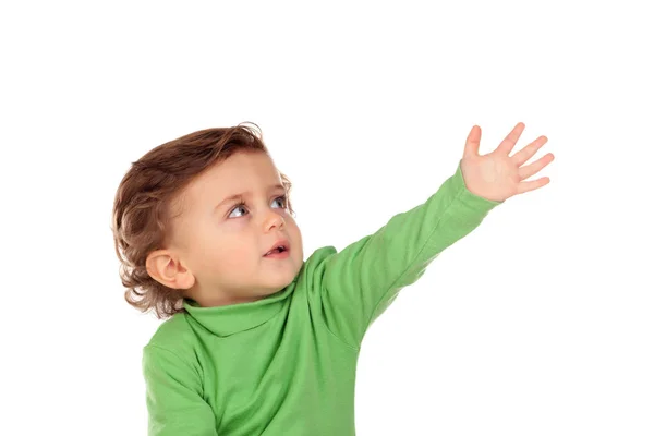Toddler chłopiec w zielonej koszuli — Zdjęcie stockowe