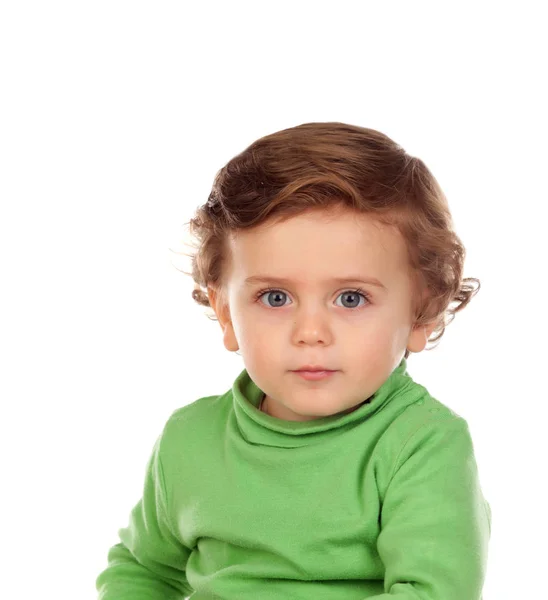 Αξιολάτρευτο μωρό αγόρι στο πράσινο πουκάμισο — Φωτογραφία Αρχείου