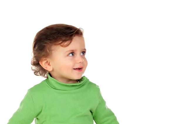 Adorable baby boy in green shirt — Stock Photo, Image