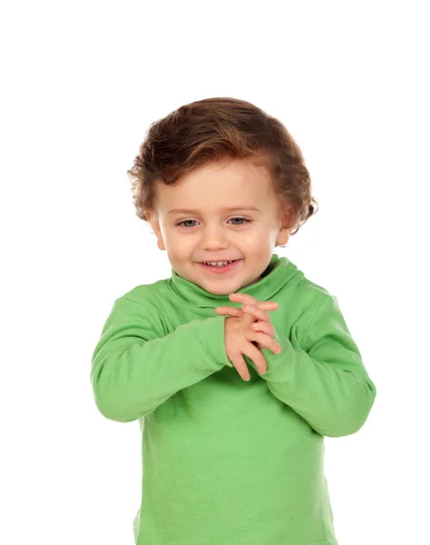 Adorabile bambino in camicia verde — Foto Stock