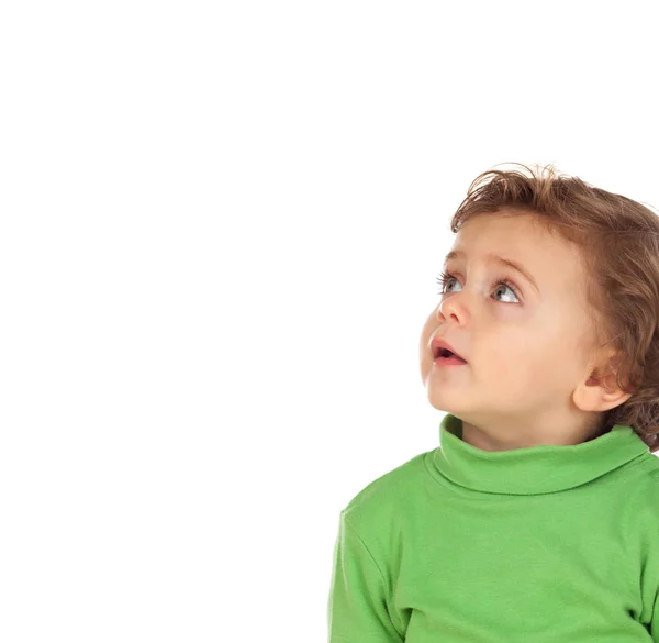 Adorable baby boy in green shirt — Stock Photo, Image