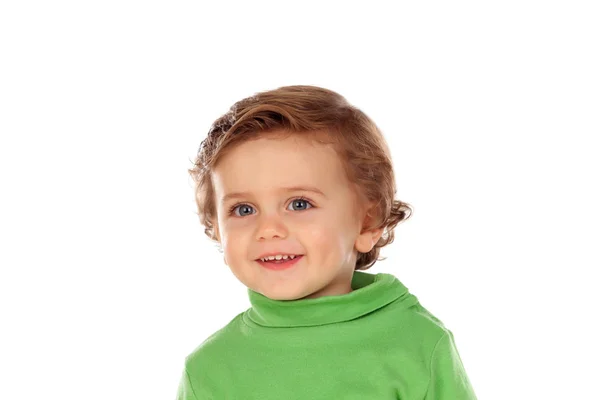 녹색 셔츠에 귀여운 아기 — 스톡 사진