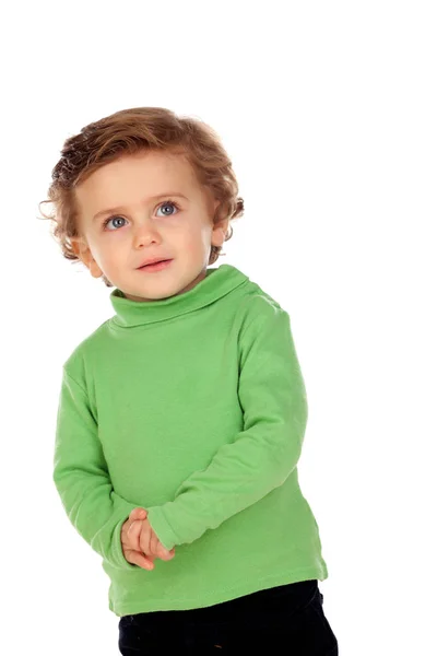 Imádnivaló baba fiú zöld póló — Stock Fotó