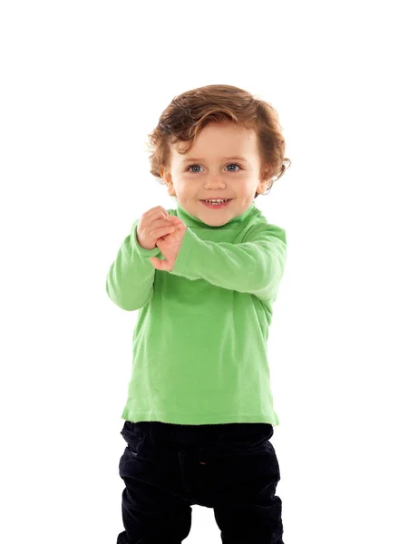 Μικρό αγοράκι σε πράσινο πουκάμισο — Φωτογραφία Αρχείου