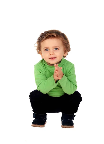 小宝贝男孩在绿色衬衫的男人 — 图库照片