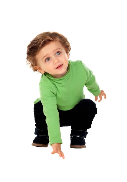 Menino pequeno em camisa verde — Fotografia de Stock