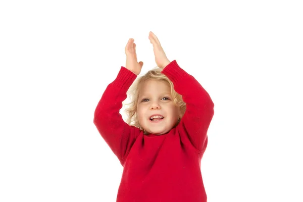 Criança pequena em camisola vermelha — Fotografia de Stock