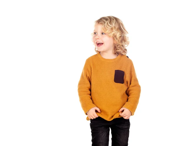 Blonde boy with yellow jersey — Stock Photo, Image