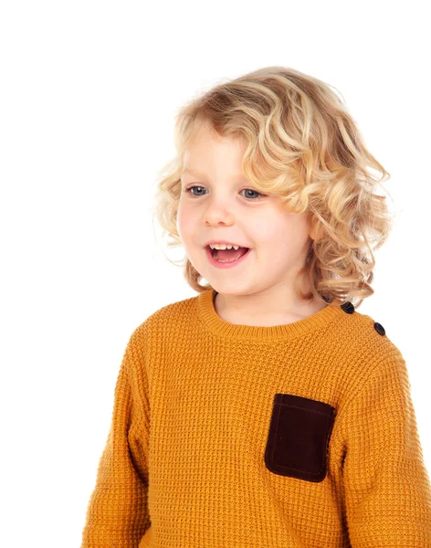 Blonde jongen met gele trui — Stockfoto