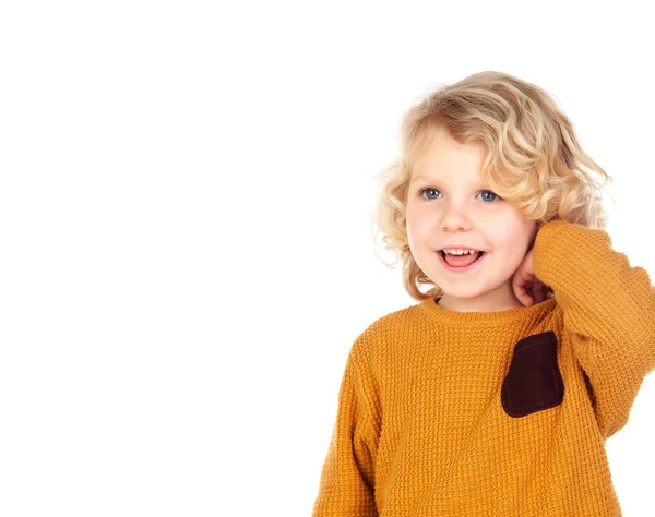 Blonde boy with yellow jersey — Stock Photo, Image