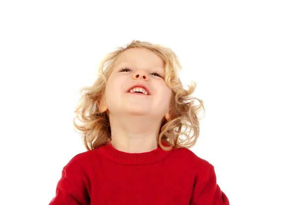 Blonde boy with red jersey — Stock Photo, Image