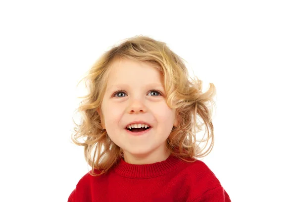 Blonde jongen met de rode trui — Stockfoto