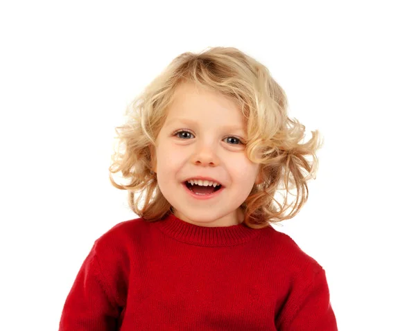 Blonde boy with red jersey — Stock Photo, Image