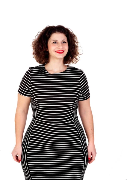 Curvy girl with striped dress — Stock Photo, Image