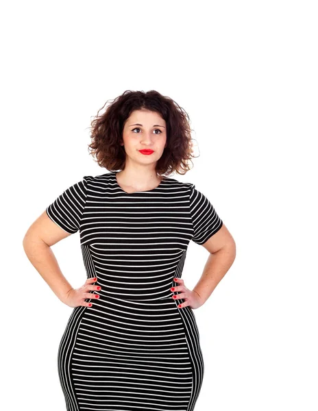 Curvy girl with striped dress — Stock Photo, Image