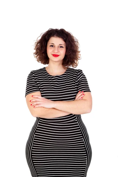 Curvy girl with striped dress — Stock Photo, Image