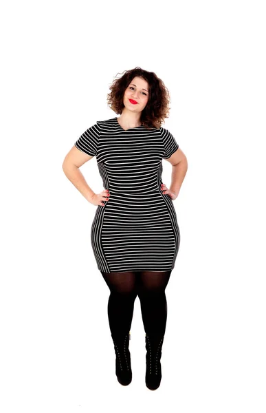 Curvy girl with striped dress — Stock Photo, Image