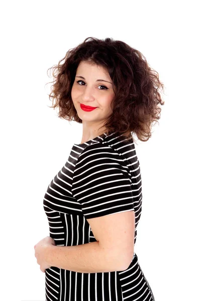 Curvy girl with striped dress — Stock Photo, Image