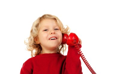 vintage telefon ile küçük çocuk