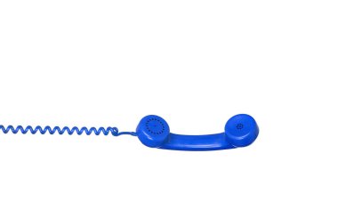 Eski mavi telefon kablosu üzerinde asılı 