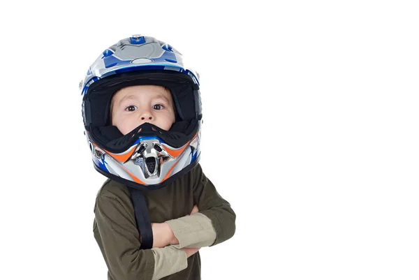 Criança com capacete de motocicleta — Fotografia de Stock