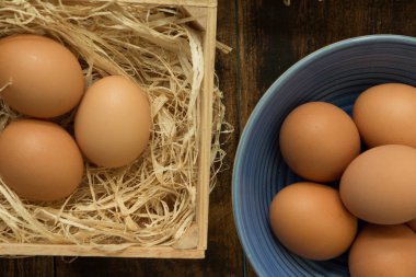 kase ve kutu içinde çiğ yumurta