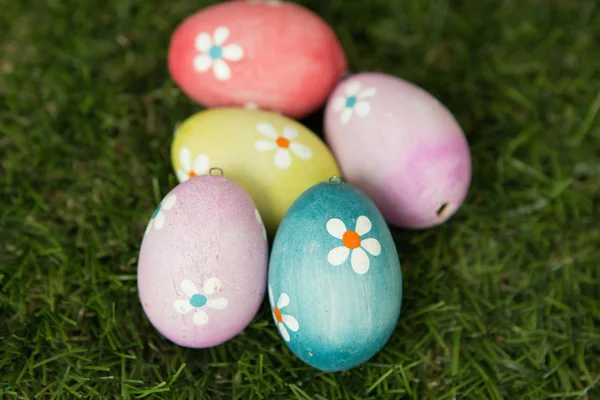 Colourful Easter Eggs on grass — Stock Photo, Image