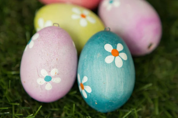 Colourful Easter Eggs on grass — Stock Photo, Image