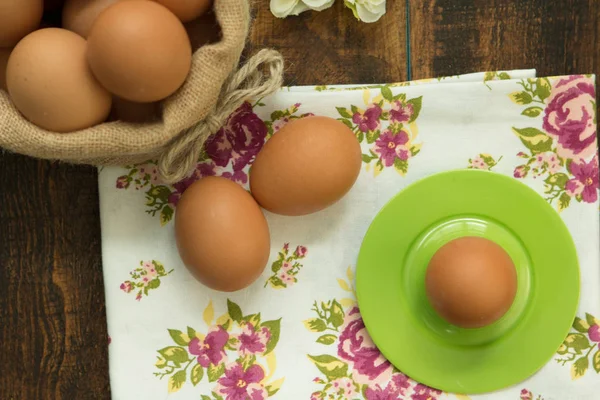 Breakfast with eggs on napkin — Stock Photo, Image